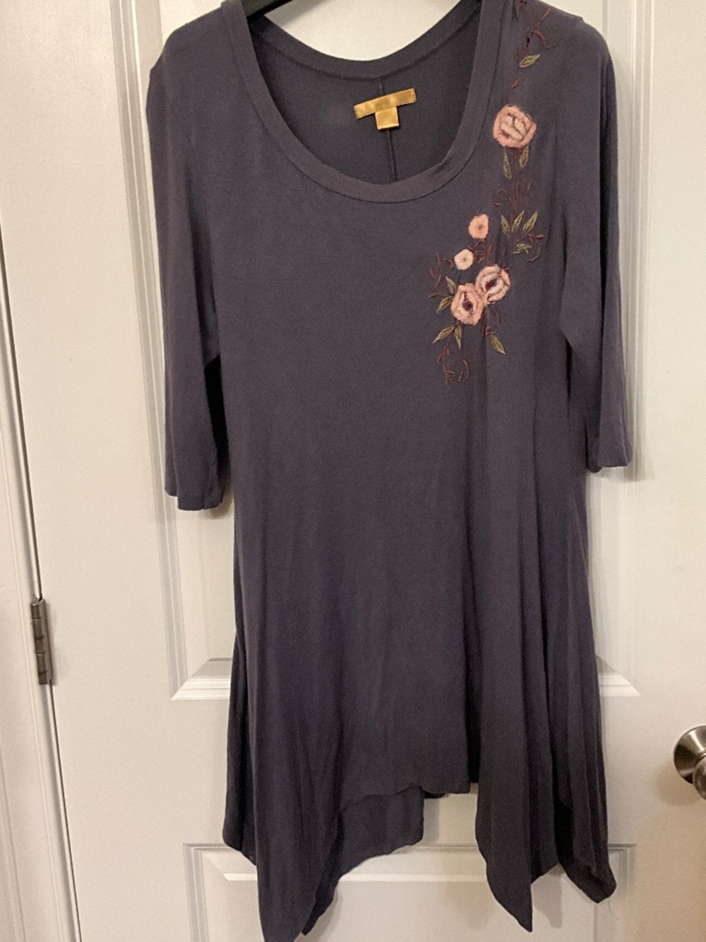 April Cornell gray tunic with floral embroidery size S